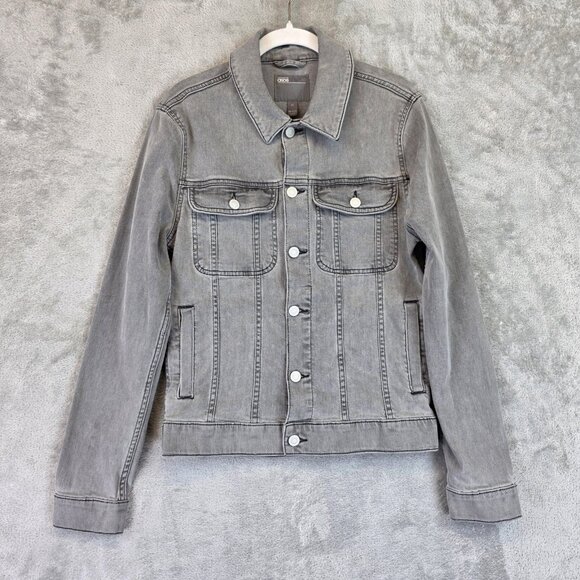ASOS Jacket Mens Size XS Gray Denim Trucker Jean Button Front Pockets Casual - Picture 1 of 11